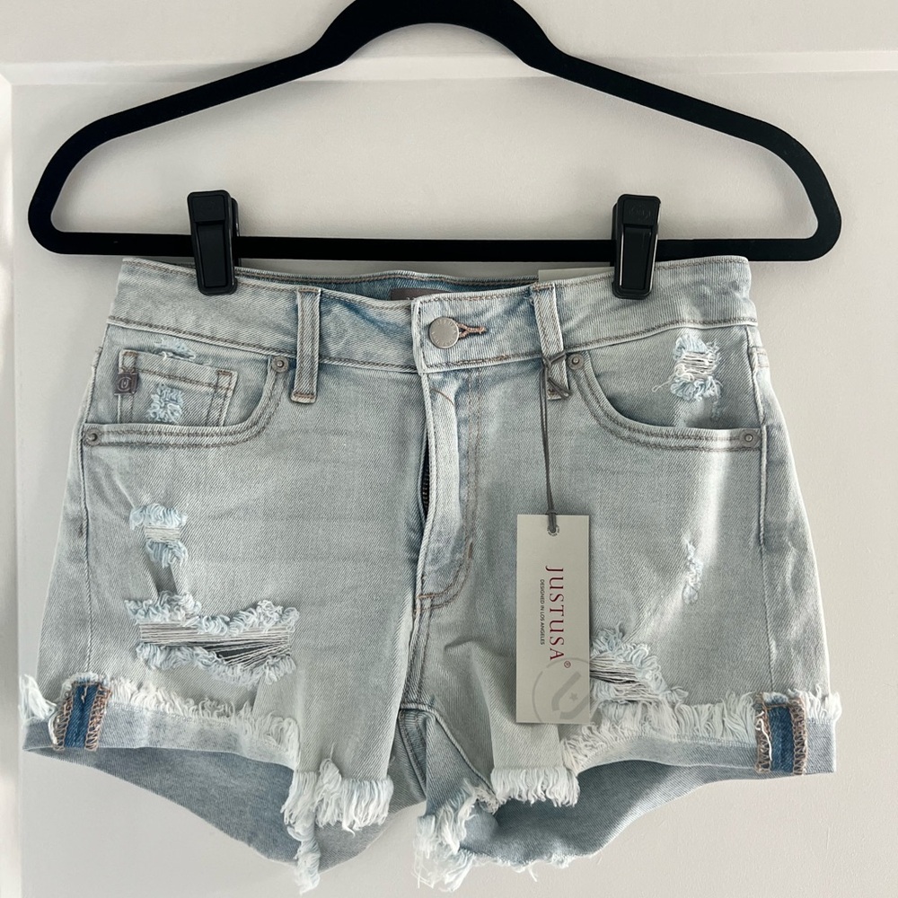 Just USA Blue Jean Shorts Distressed Frayed Hem